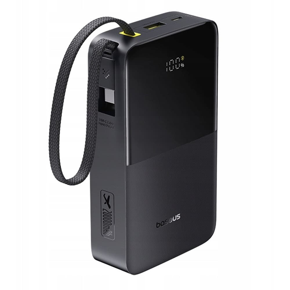 Baseus – powerbanka EnerFill Bipow2 Pro (E0027701) – vestavěný USB-C kabel, 20000 mAh, 22,5 W, digitální displej – Cosmic Black - náhled 2