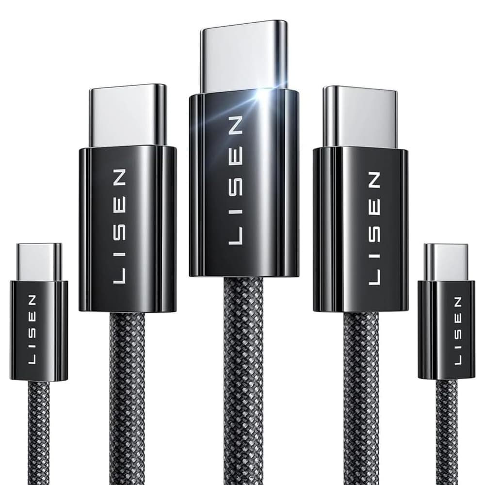Lisen - sada 5 kusů datových kabelů (YL0123070010) - Type-C, 60 W, 480 Mbps, rychlé nabíjení, opletený, 1 m/1 m/2 m/2 m/3 m - černá - náhled 2