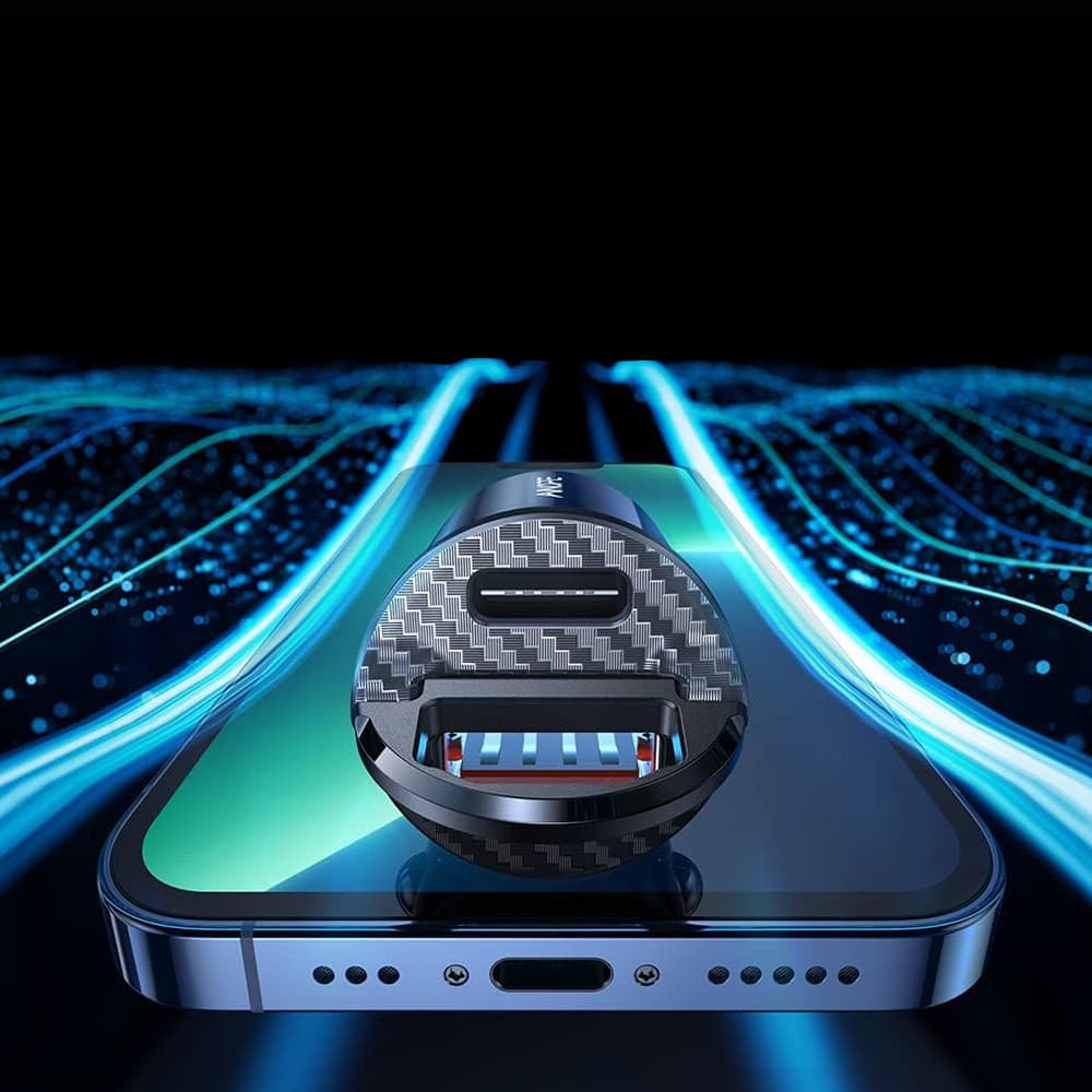 Ainope - nabíječka do auta (YA0222080015) - USB, Type-C, PD30W, s vytahovacím kroužkem, hliníková slitina, 12V/24V - černá - náhled 2
