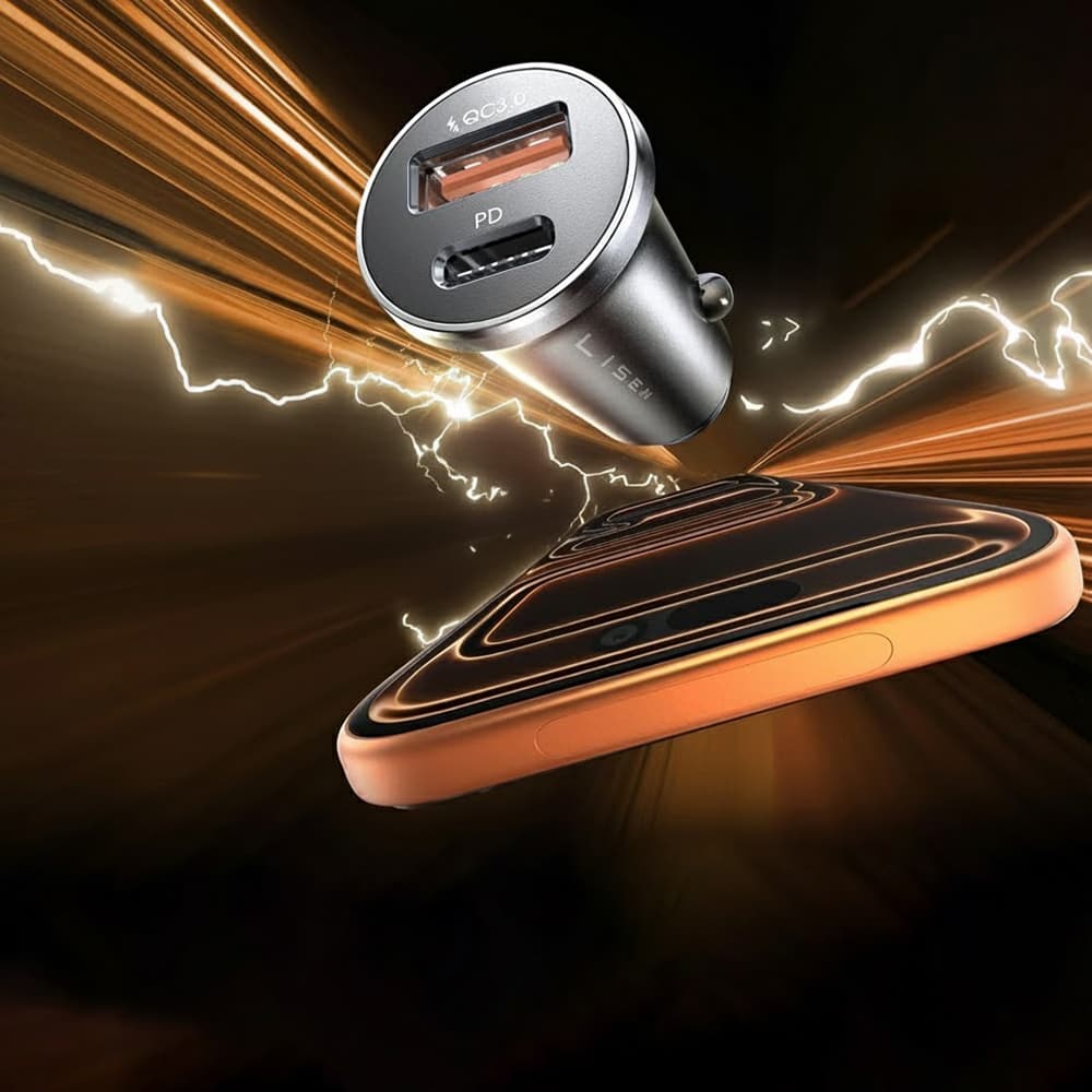 Lisen - nabíječka do auta (YL0223080047) - USB, Type-C, s kabelem Type-C Armor, 12V=24V - černá / tmavě modrá - náhled 2