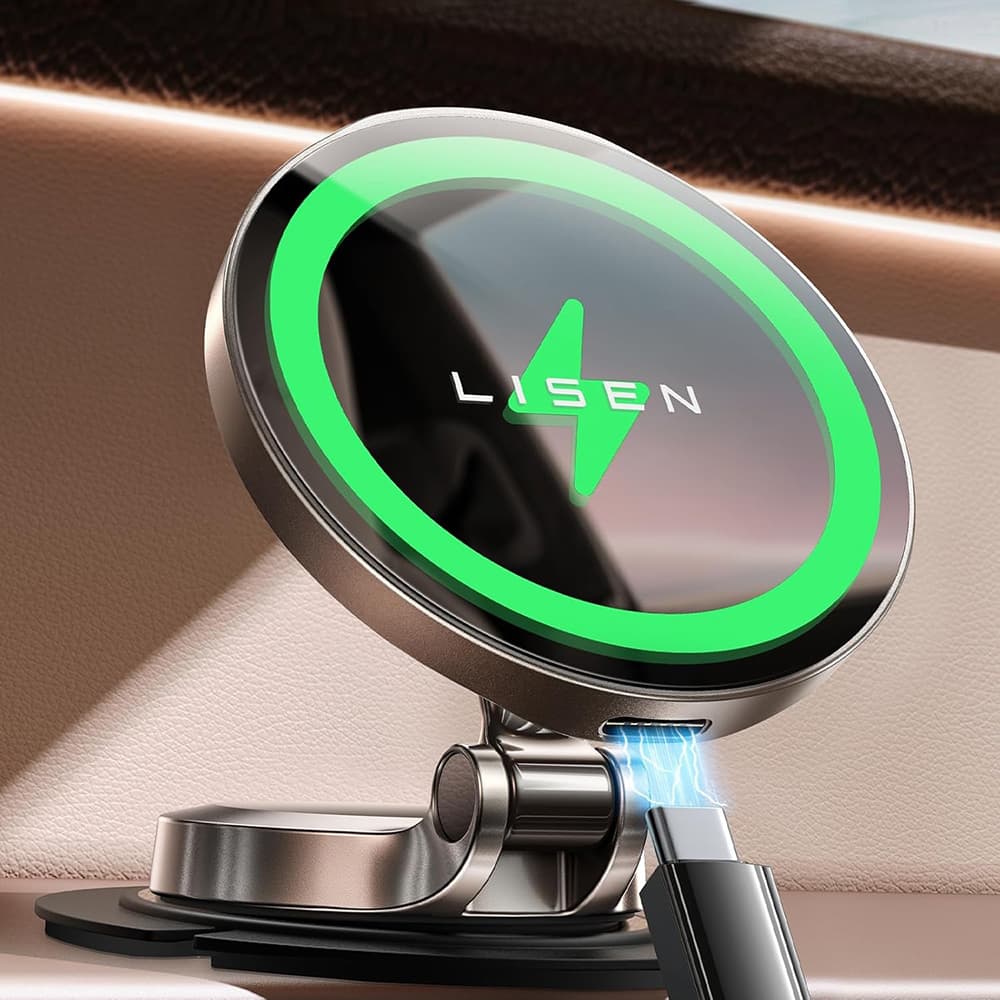 Lisen - držák do auta s bezdrátovým nabíjením (YL0223090006) - magnetický, na palubní desku, univerzální, elegantní, 15W - černý - náhled 2