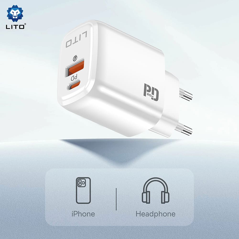 Síťová nabíječka Lito - Wall Charger (LC28) - Type-C, USB, PD20W, Charge, PC Fireproof, 5V/3A - bílá - náhled 2