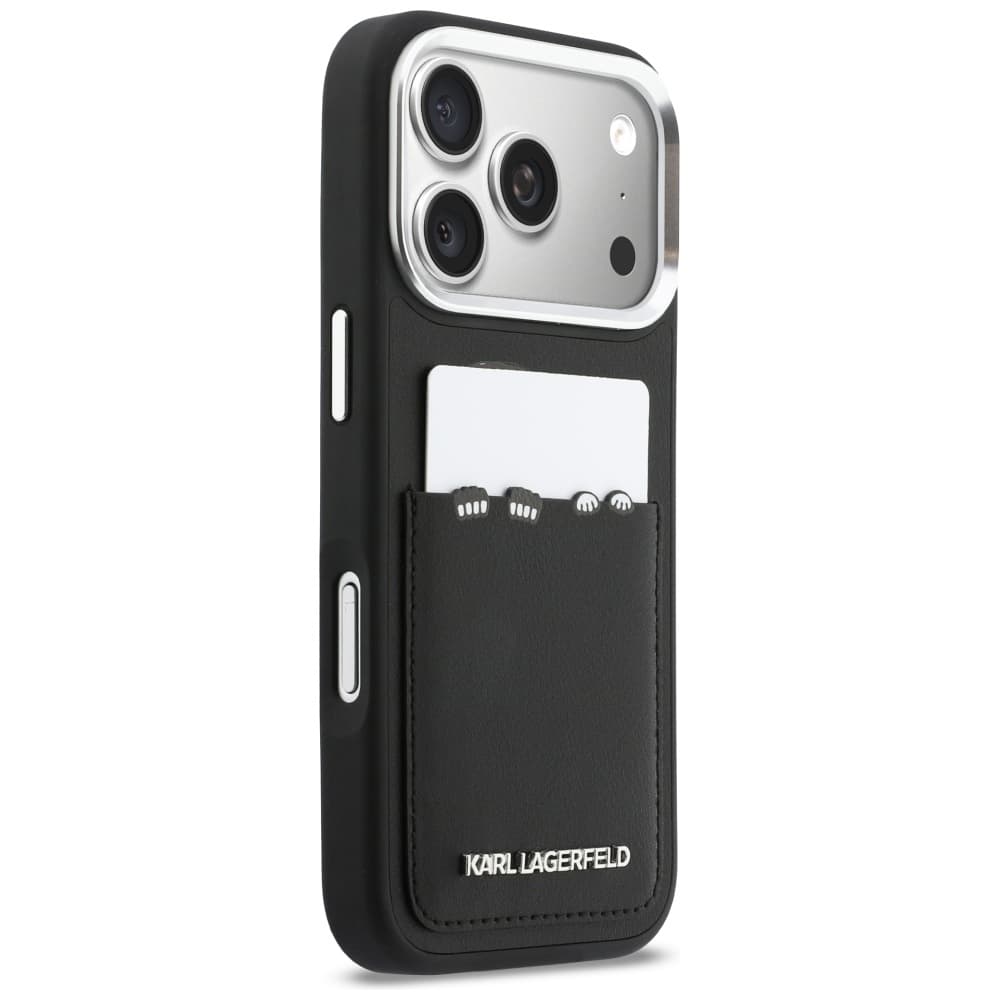 Karl Lagerfeld - Pevné kožené pouzdro s potiskem K&amp;C a kapsou (KLHCP17L6PCSPKCK) - iPhone 17 Pro - černá - náhled 2