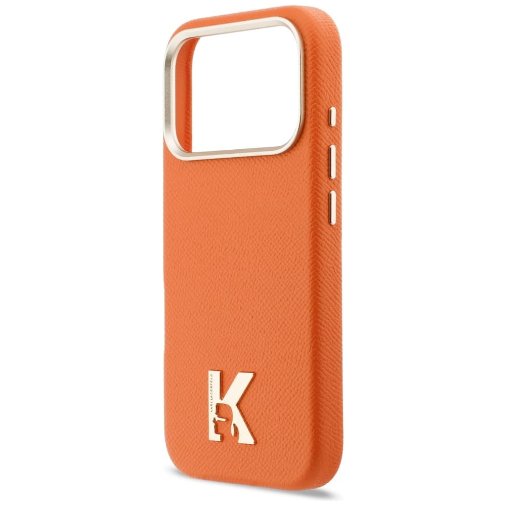 Kryt Karl Lagerfeld Hardcase Leather Khead Logo pro iPhone 17 Pro oranžový - náhled 2