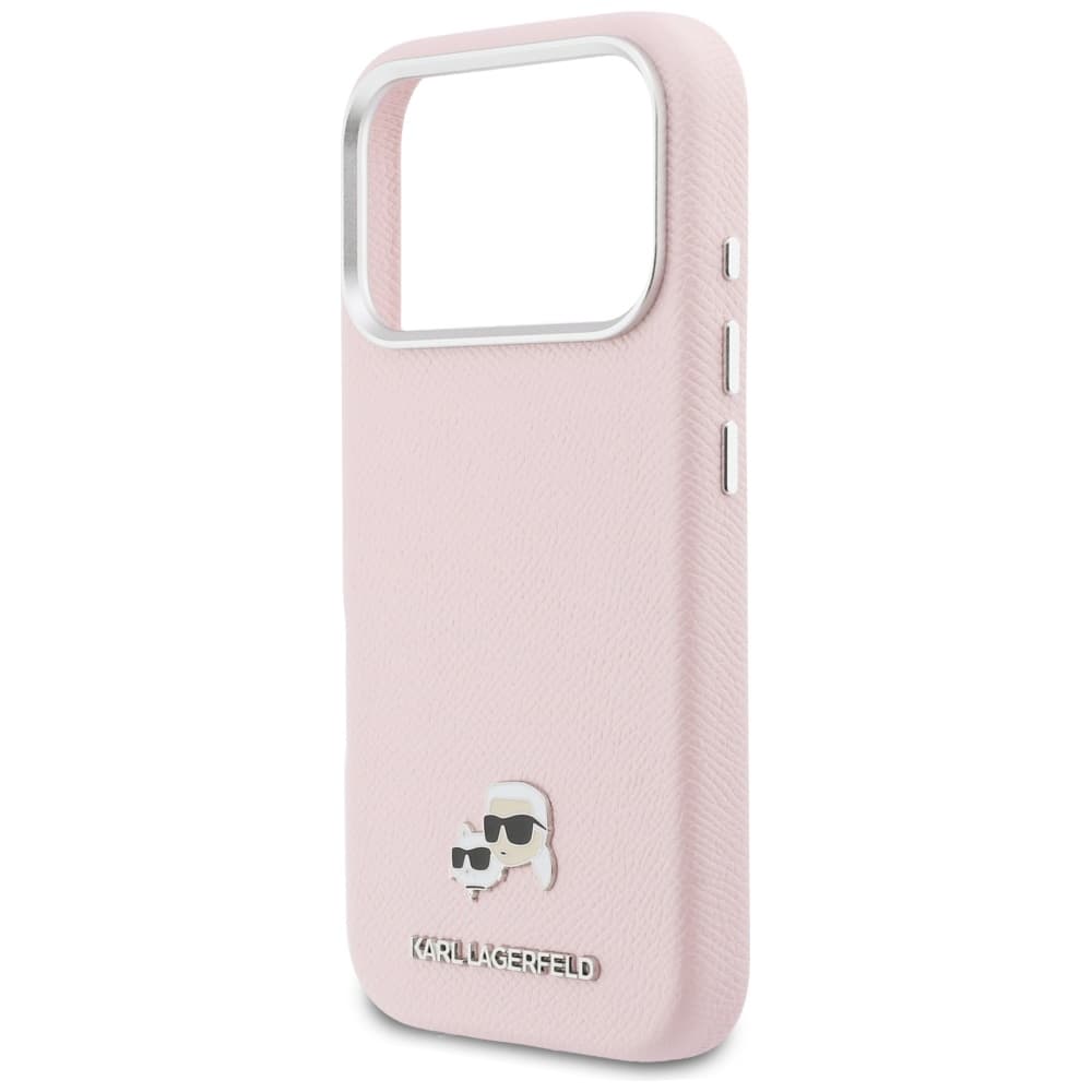 Karl Lagerfeld - pevné kožené pouzdro K&amp;C Head Pin MagSafe (KLHMP17L6PFKCLP) pro iPhone 17 Pro - růžová - náhled 2