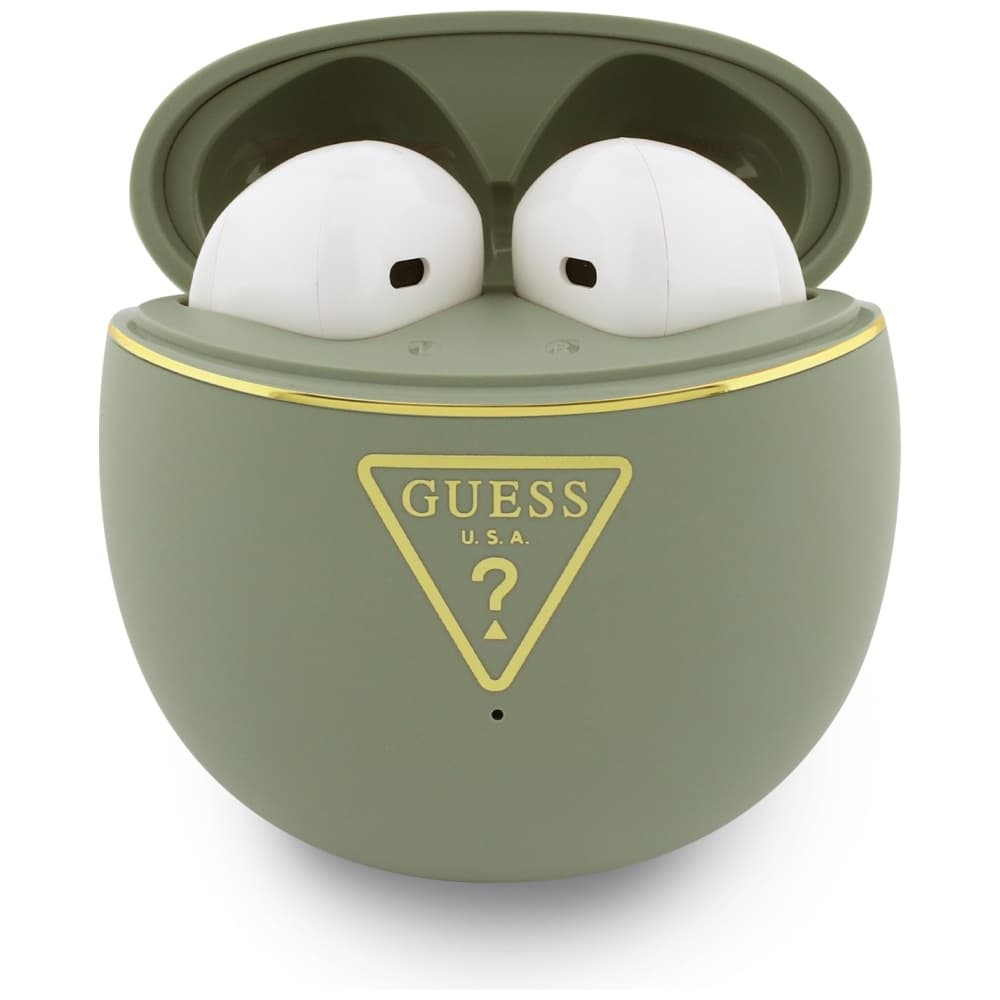 Guess - Bezdrátová sluchátka do uší Script Print (GUTWSA15HETN) - Do uší, Bluetooth, TWS, Malý kulatý design - Khaki - náhled 2