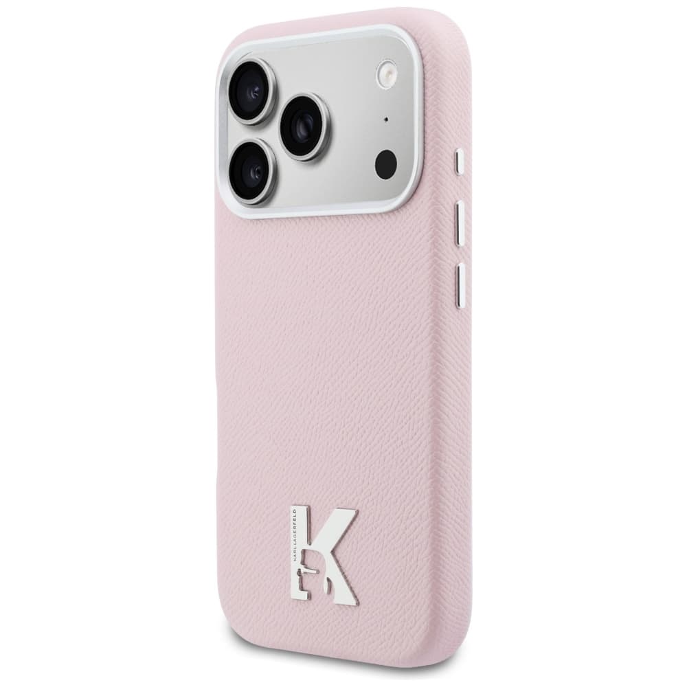 Karl Lagerfeld - Pevný kožený kryt MagSafe with K Head Logo (KLHMP17L5PGFKHGP) - iPhone 17 Pro - Růžová - náhled 2