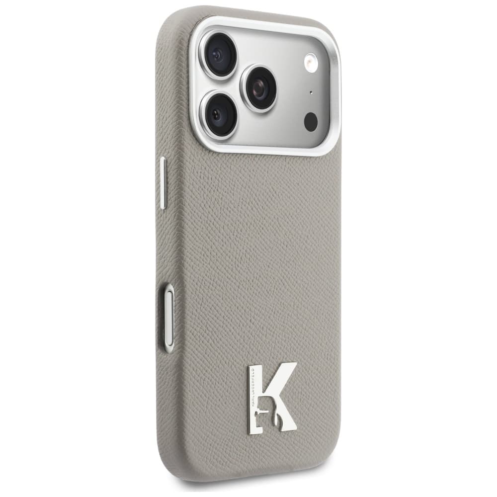 Karl Lagerfeld - Pevný kožený kryt MagSafe with K Head Logo (KLHMP17L5PGFKHGG) - iPhone 17 Pro - Šedá - náhled 2