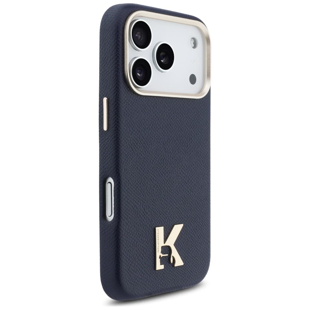 Karl Lagerfeld - Pevný kožený kryt MagSafe with K Head Logo (KLHMP17L5PGFKHGB) - iPhone 17 Pro - Modrá - náhled 2