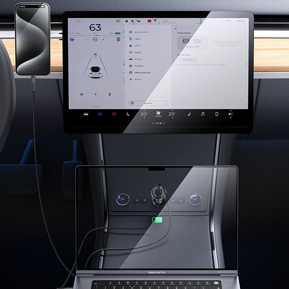 Yesido - Autonabíječka (Y65) - Dva porty USB-A + Type-C, PD100W, Slitina hliníku, Super rychlé nabíjení - Černá - náhled 2