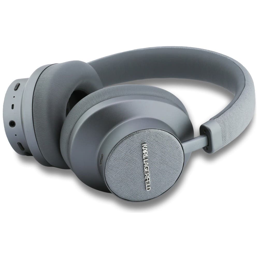 Karl Lagerfeld - Bezdrátová sluchátka Saffiano Elongated (KLBHP73PSACKMG) - Náhlavní, ANC, Bluetooth, Type-C - Šedá - náhled 2