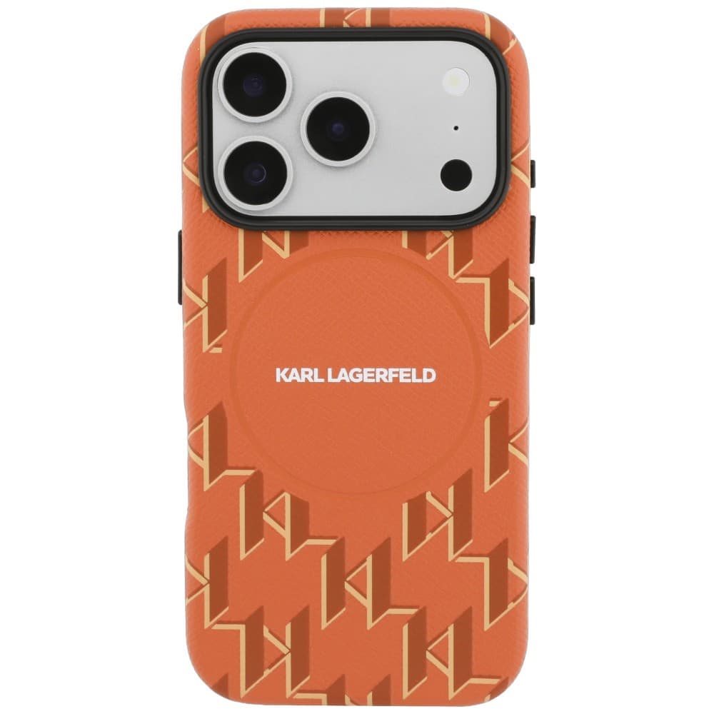 Kryt Karl Lagerfeld Leather KL Monogram Logo MagSafe pro iPhone 17 Pro oranžový - náhled 2