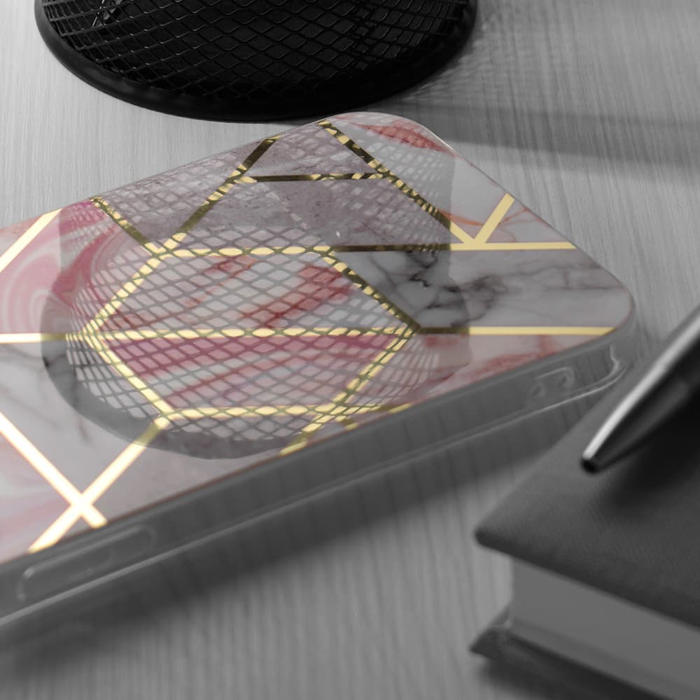 Techsuit Mramorová série iPhone 15 Plus Růžový šestiúhelník - náhled 2