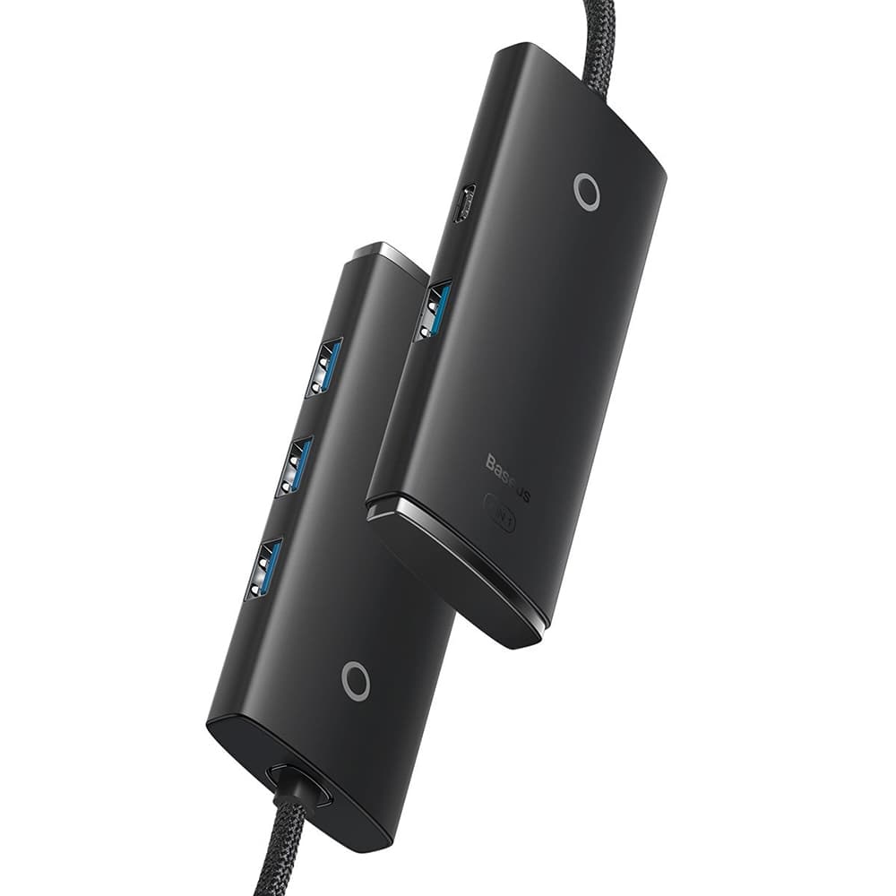 Baseus – adaptér rozbočovač řady Lite (WKQX030401) – USB-C na 4x USB 3.0, Type-C, 1m – černý - náhled 2