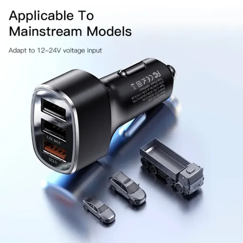 Yesido Nabíječka do auta Y46 3x USB 2.4A QC3.0 Fast Charging 42W Black - náhled 2