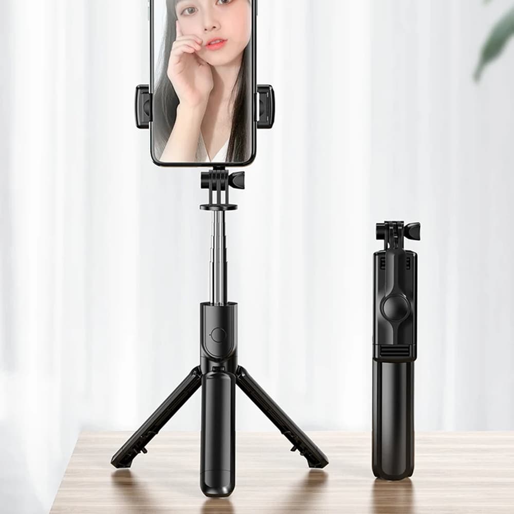 Techsuit S03 Selfie tyč stativ Bluetooth 68cm Černá - náhled 2