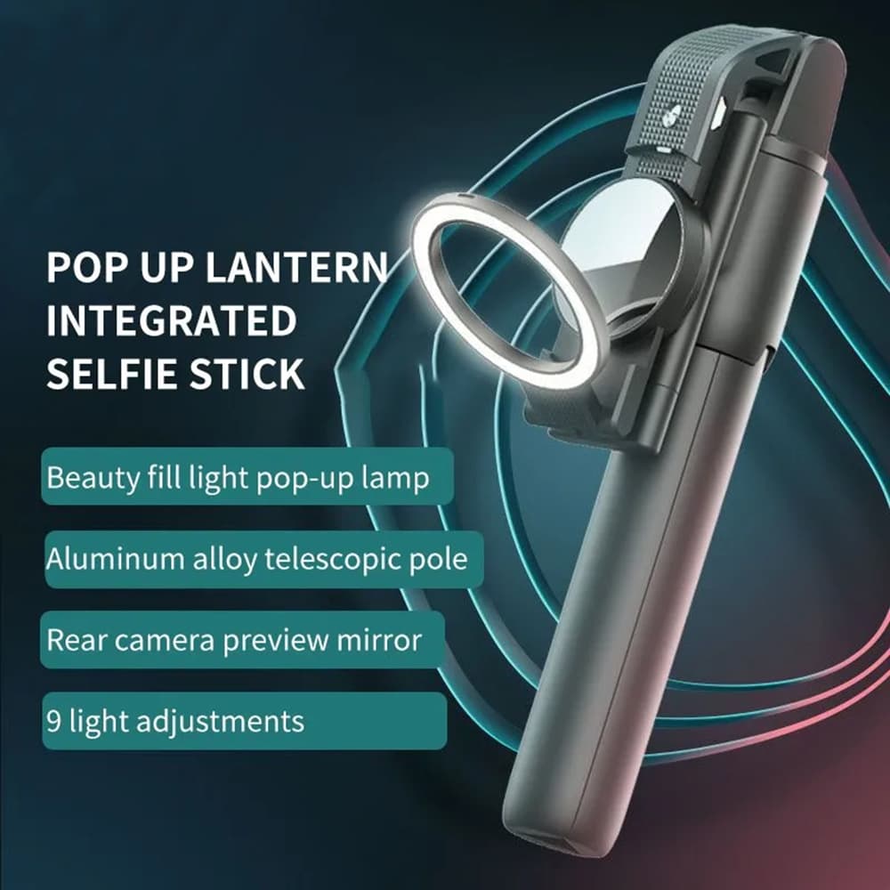 Techsuit K13 Selfie tyč Bluetooth LED Stativ Skládací Černá - náhled 2