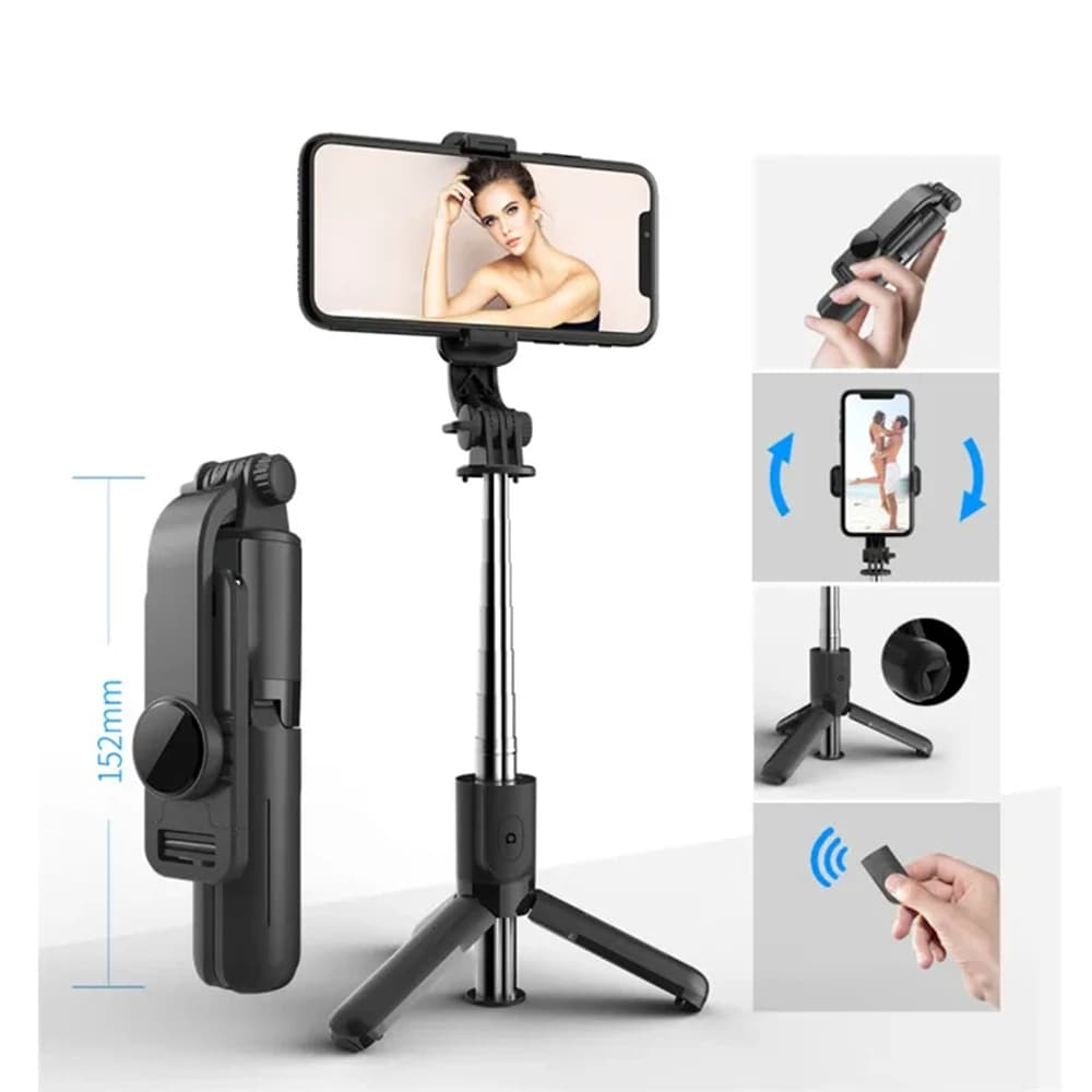Techsuit L11 Selfie Tyč Stativ Bluetooth 360° 73cm Černá - náhled 2