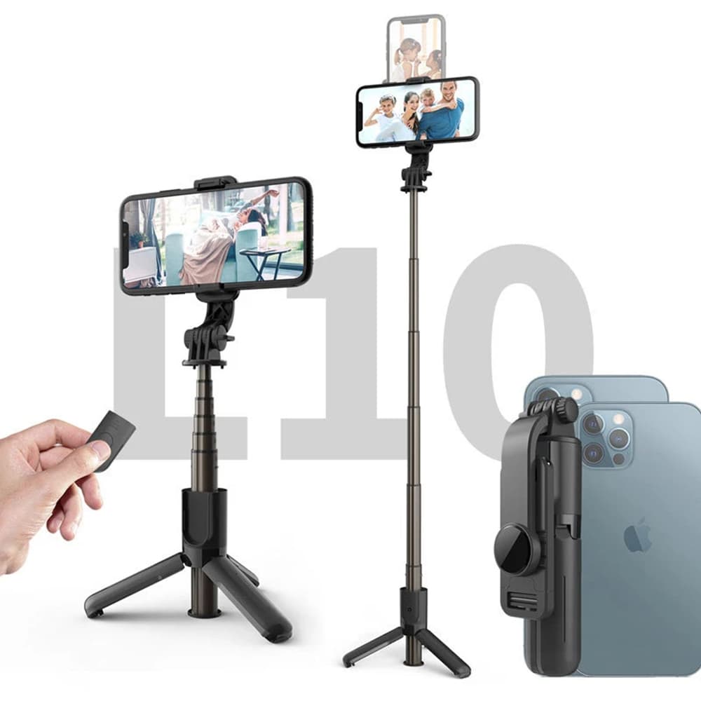 Techsuit Mini Selfie Tyč L10 Stabilní Stativ Bluetooth 360 Černá - náhled 2