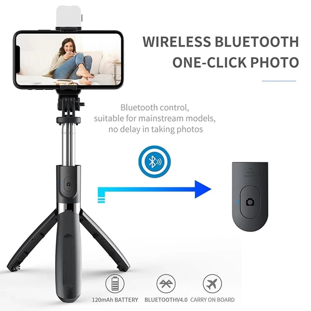 Techsuit Selfie tyč L02s Bluetooth přisvětlení 104cm Černá - náhled 2