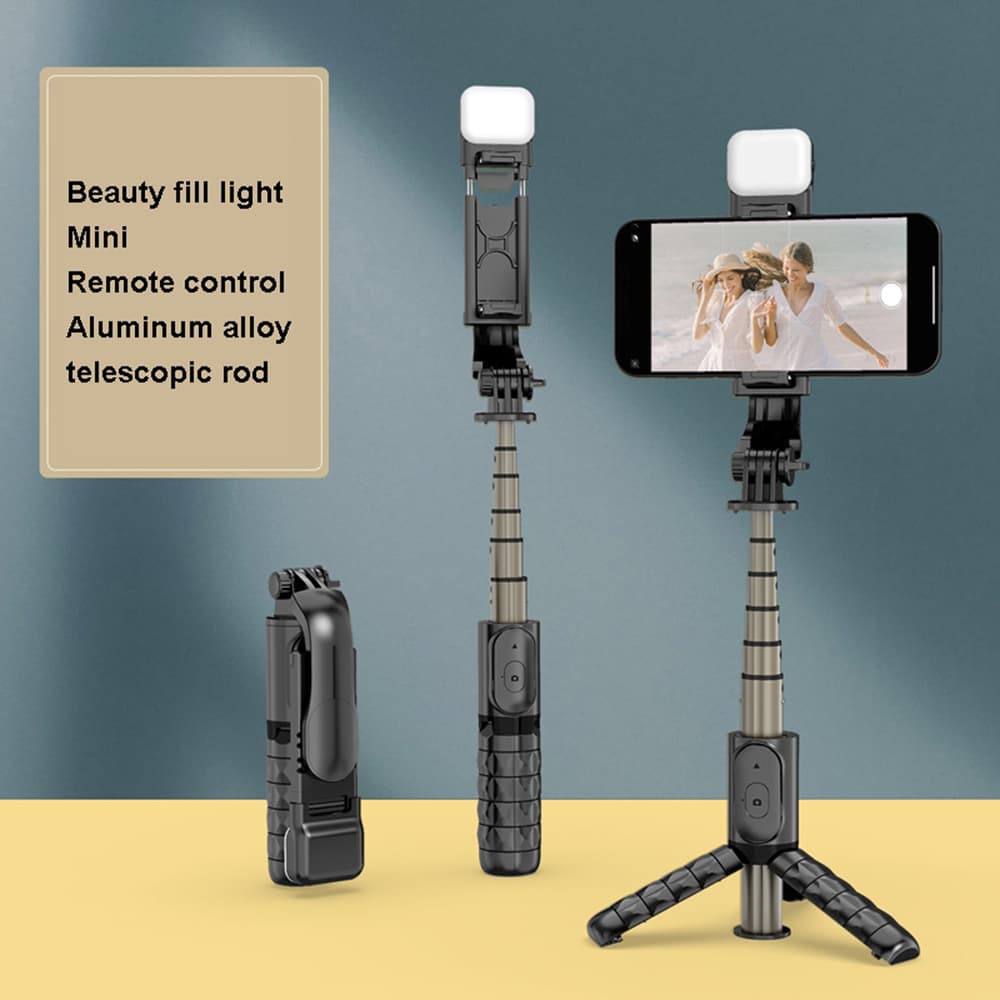 Techsuit Mini Selfie Tyč Q10s Stativ Bluetooth Přisvětlení 70cm Černá - náhled 2