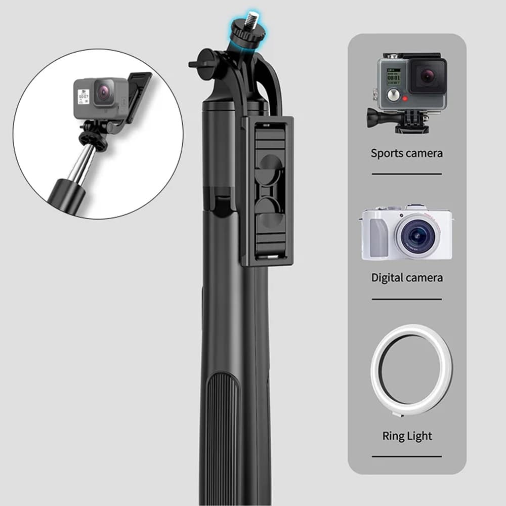 Techsuit Selfie tyč Q05 Stabilní stativ Bluetooth 360 Černá 158cm - náhled 2
