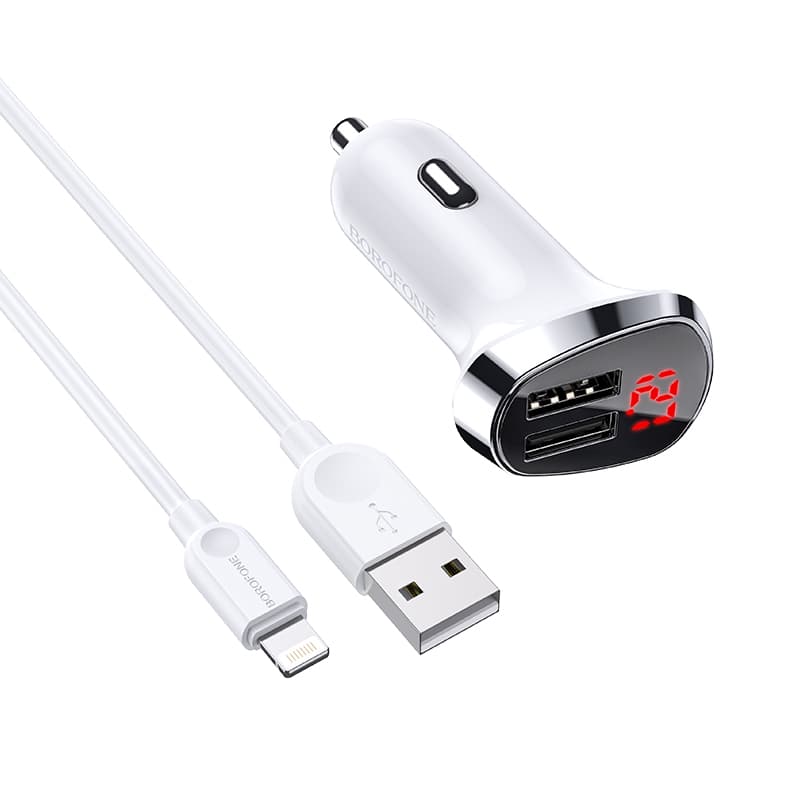 Nabíječka do auta Borofone BZ15 vč. Lightning kabelu Dual 2.4A bílá - náhled 2