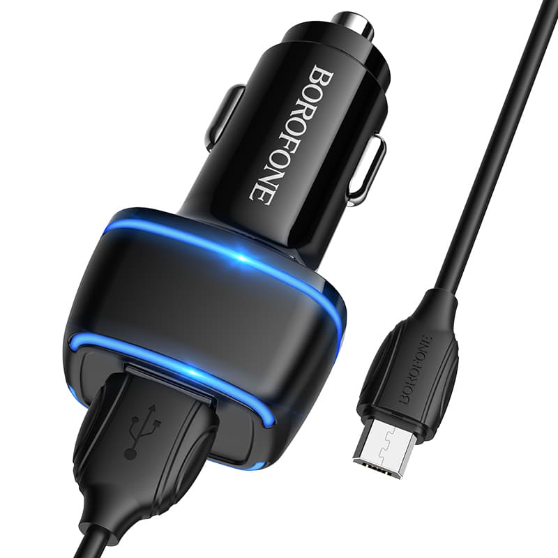 Nabíječka do auta Borofone BZ14 Max vč. microUSB datového kabelu Dual černá - náhled 2