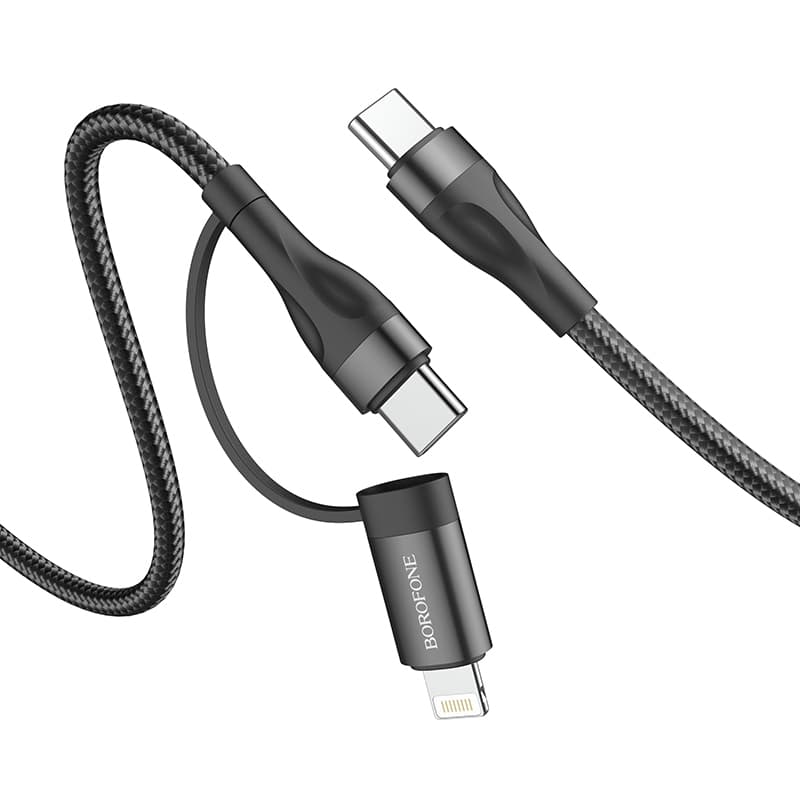 Kabel Borofone BX61 Source 2 v 1 - Type C na Type C + Lightning - PD 20W/60W 3A 1 metr černý - náhled 2