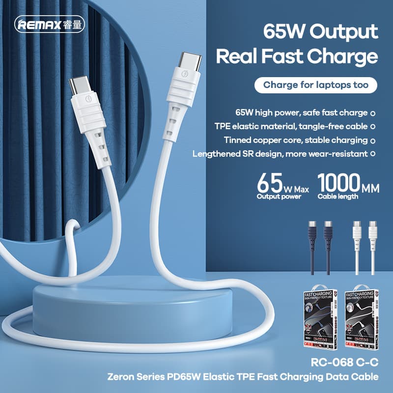 REMAX Kabel Zeron RC-068 - Typ C na typ C - 65W 1 metr modrý - náhled 2