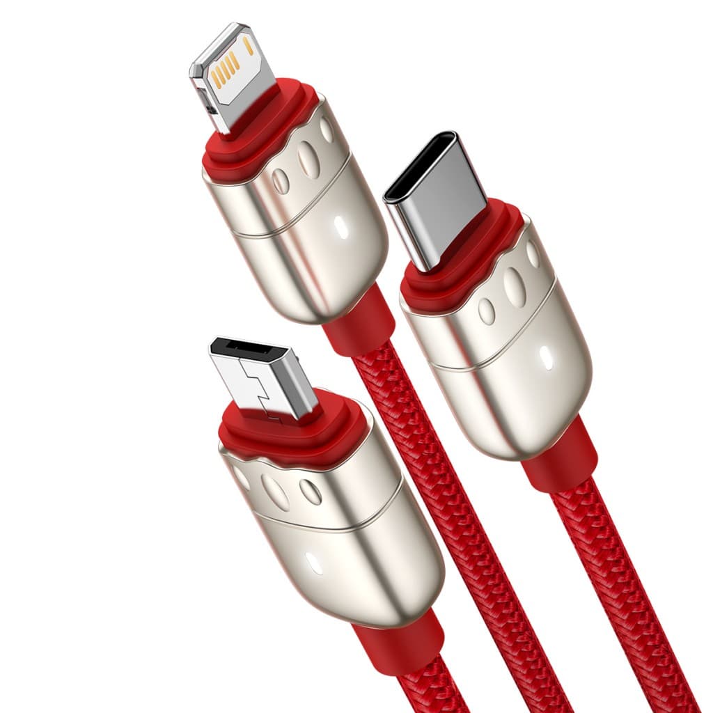 Kabel Baseus Year of the Tiger 3 in 1 - USB na Type C, Lightning, Micro USB - 3,5A 1,2 metru (CASX010009) červený - náhled 2