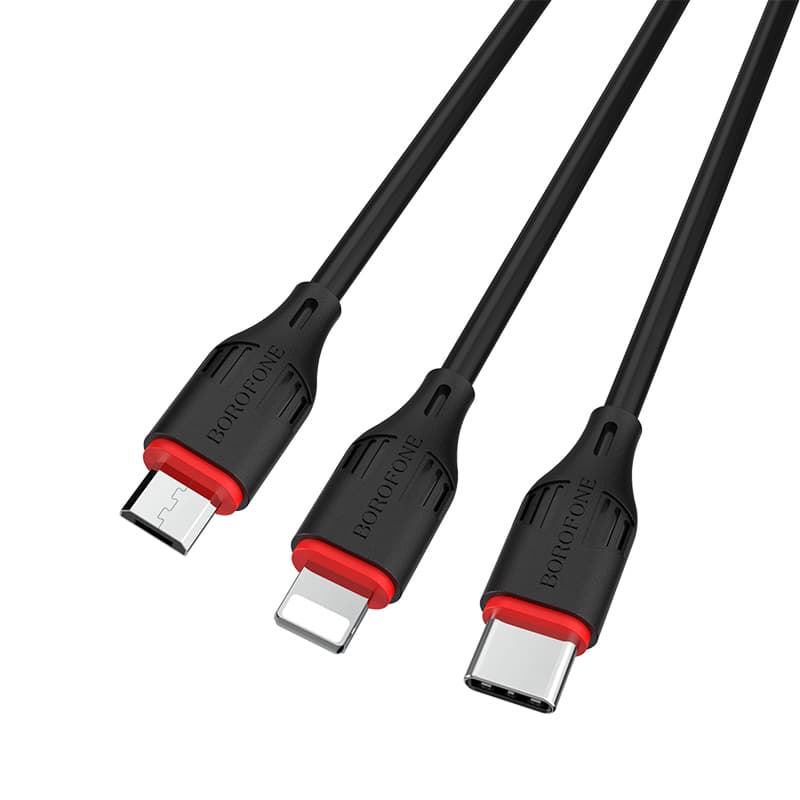 Kabel Borofone BX17 Enjoy 3 v 1 - USB na Type C, Micro USB, Lightning - 2,4A 1 metr černý - náhled 2