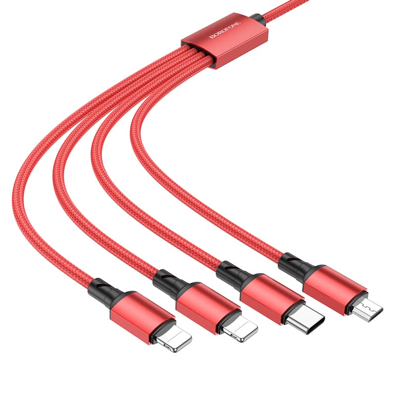 Borofone kabel BX72 4 v 1 - USB na Type C, Micro USB, 2xLightning - 2A 1 metr červený - náhled 2