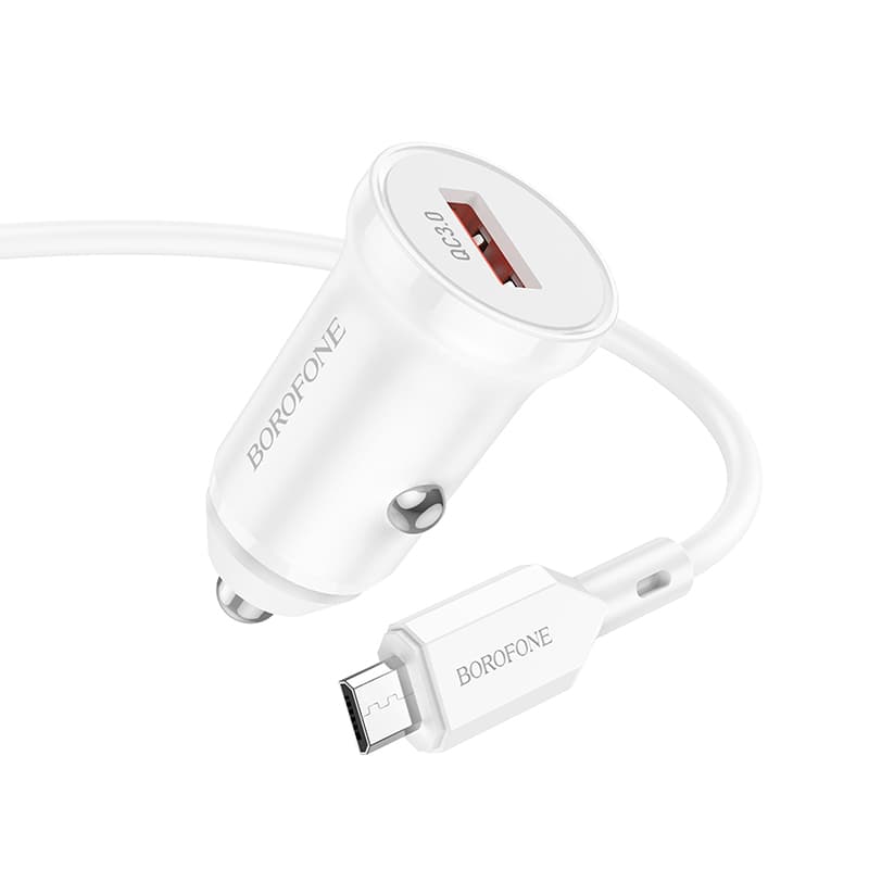 Rychlonabíječka do auta Borofone BZ18 vč. microUSB datového kabelu 18W bílá - náhled 2