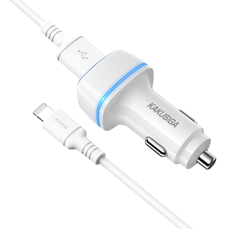 Nabíječka do auta KAKU KSC-528 vč. Lightning datového kabelu Dual bílá - náhled 2