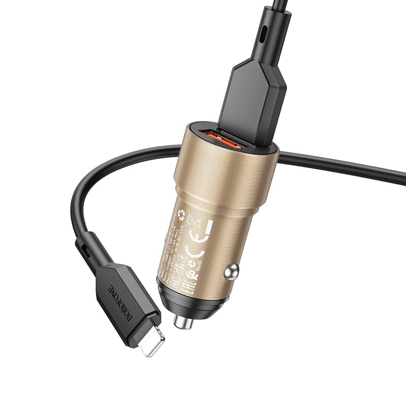 Nabíječka do auta Borofone BZ19 vč. Lightning kabelu Dual 12W zlatá - náhled 2