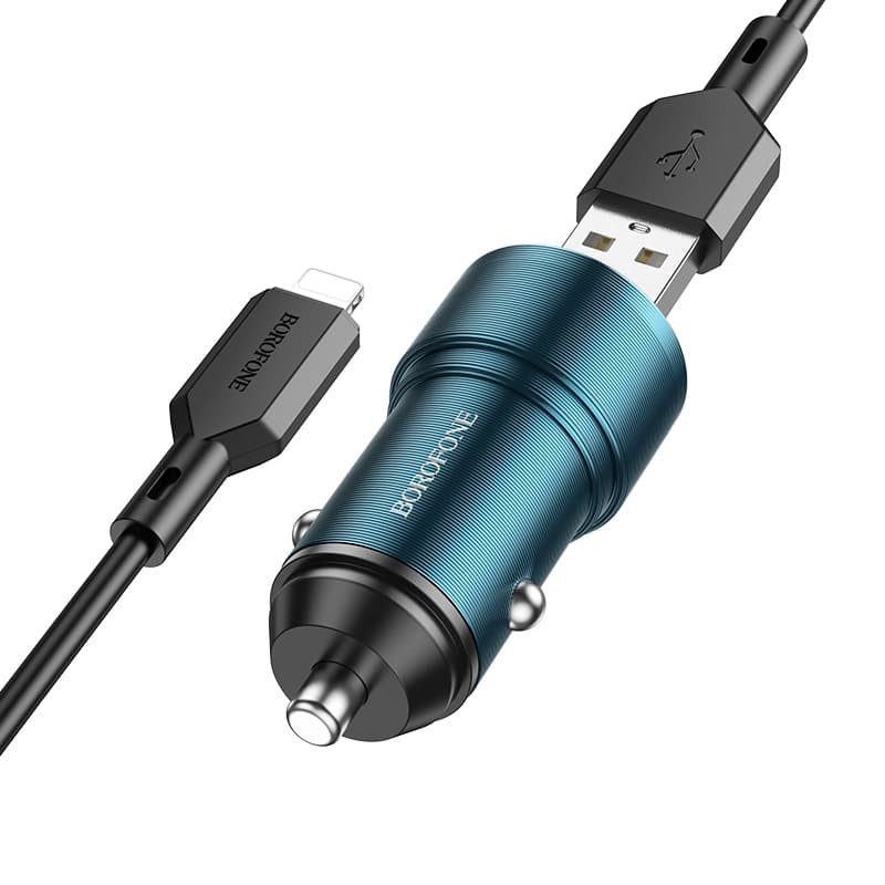 Nabíječka do auta Borofone BZ19 vč. Lightning kabelu Dual 12W modrá - náhled 2