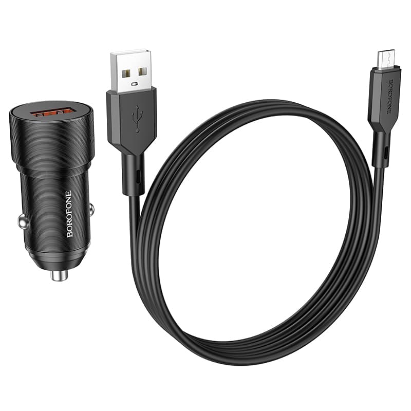 Rychlonabíječka do auta Borofone BZ19A vč. microUSB datového kabelu 18W černá - náhled 2