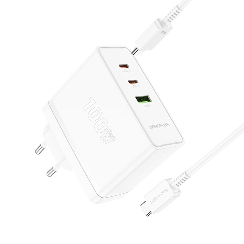 Rychlonabíječka Borofone BN11 včetně USB-C datového kabelu 100W bílá - náhled 2