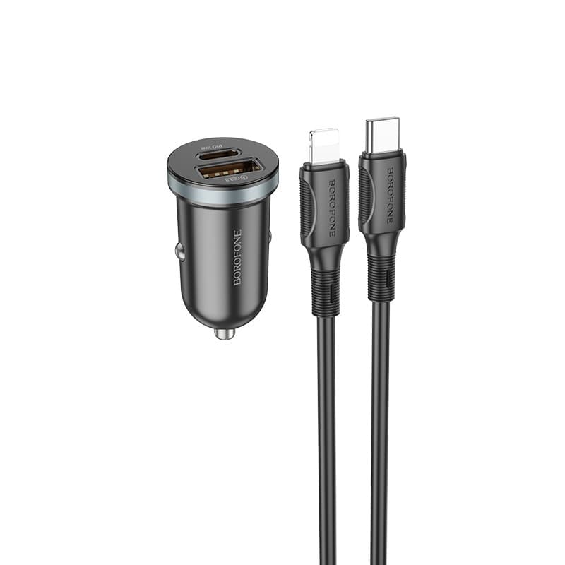 Rychlonabíječka do auta Borofone BZ22 vč. Lightning datového kabelu Dual 30W černá - náhled 2