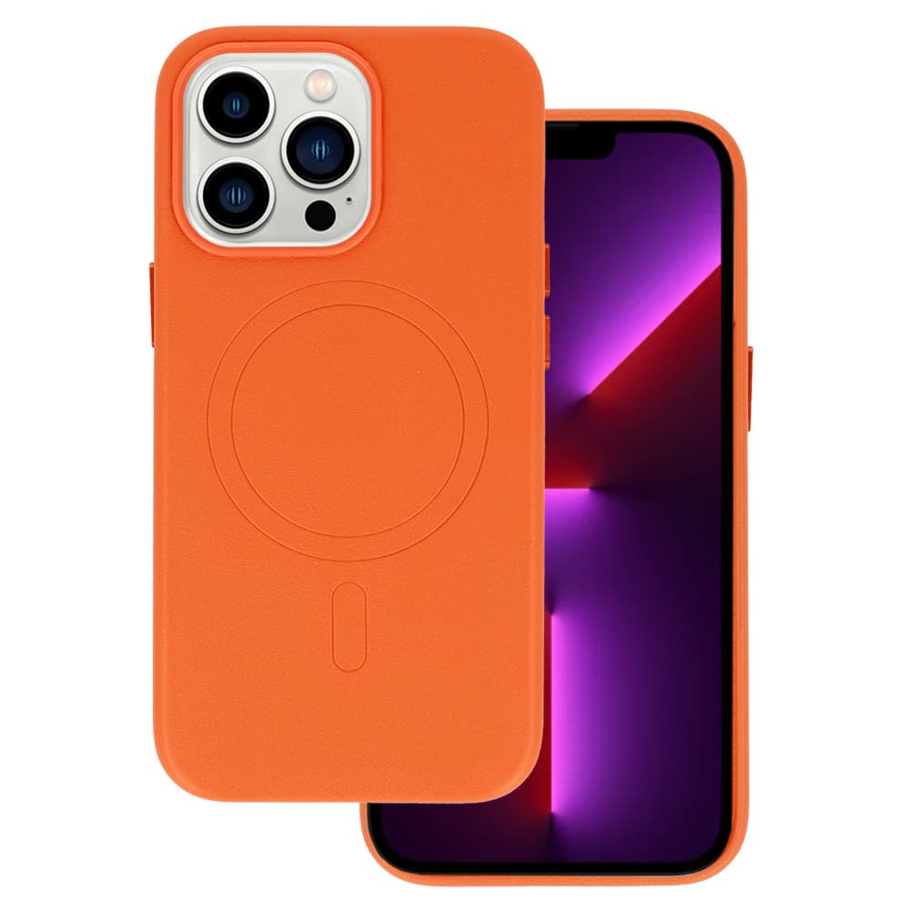 Zadní kryt MagSafe Leather pro Iphone 15 Plus Orange - náhled 2