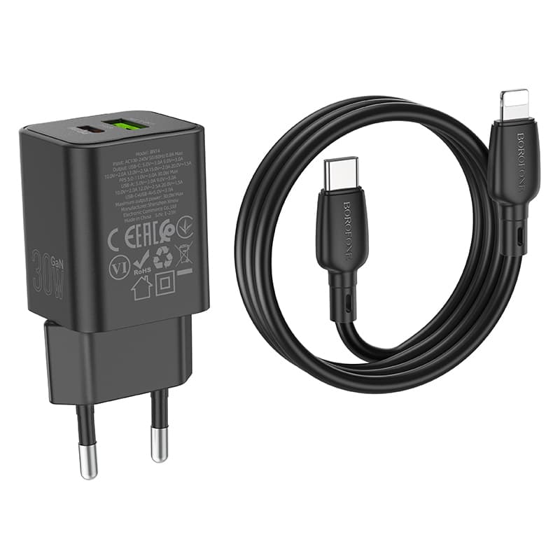 Rychlonabíječka Borofone BN14 vč. datového kabelu Lightning Dual 30W černá - náhled 2