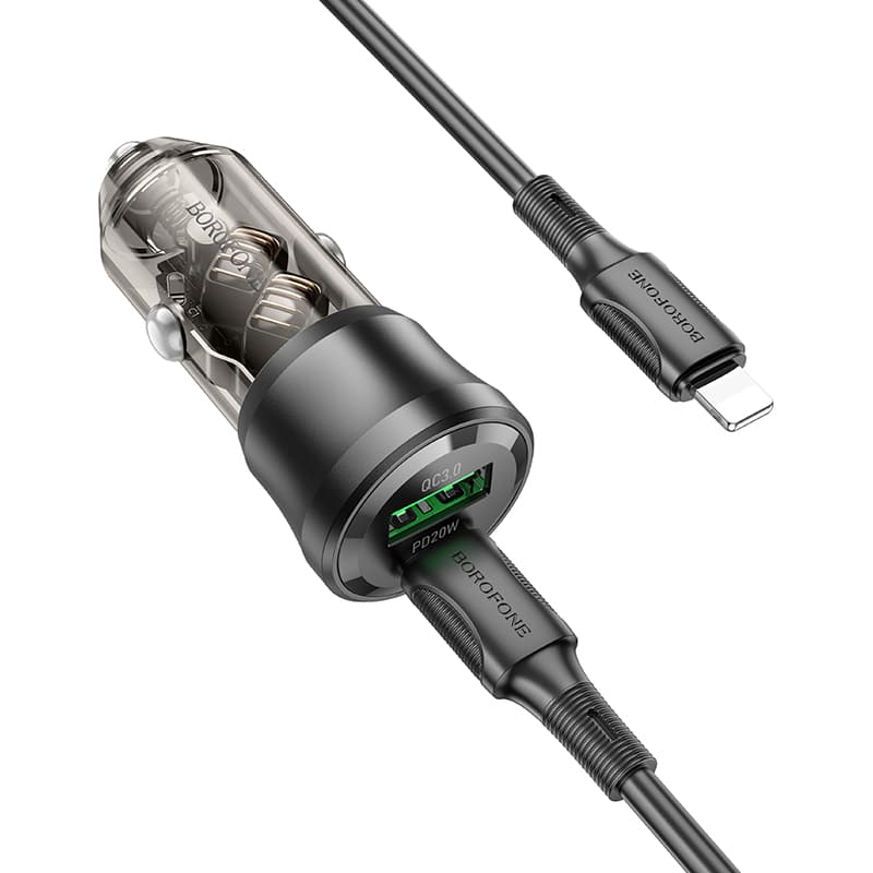 Rychlonabíječka do auta Borofone BZ25 vč. datového kabelu Lightning 38W Dual černá - náhled 2