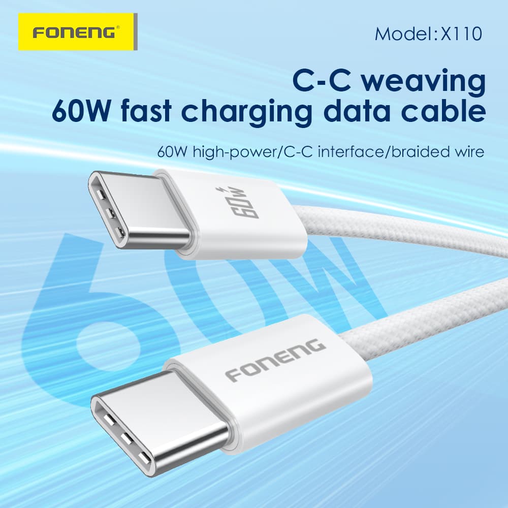 Foneng Kabel X110 - typ C na typ C - PD 60W 3A 1,2 metru bílý - náhled 2