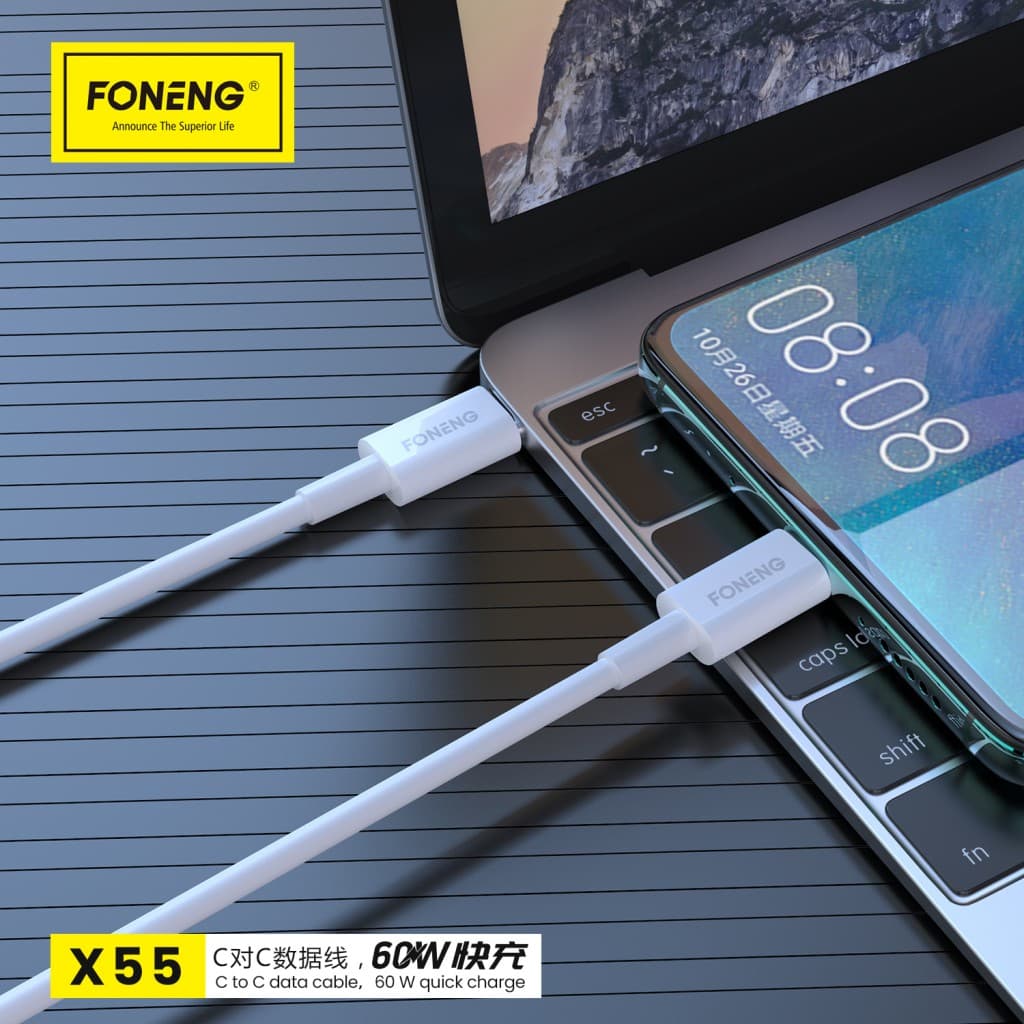 Foneng Kabel X55 - Typ C na typ C - PD 60W 2 metry bílý - náhled 2
