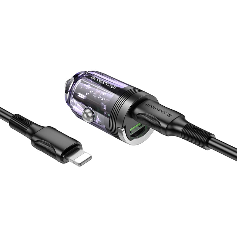 Rychlonabíječka do auta Borofone BBZ29A vč. datového kabelu Lightning Dual 36W transparentní-fialová - náhled 2
