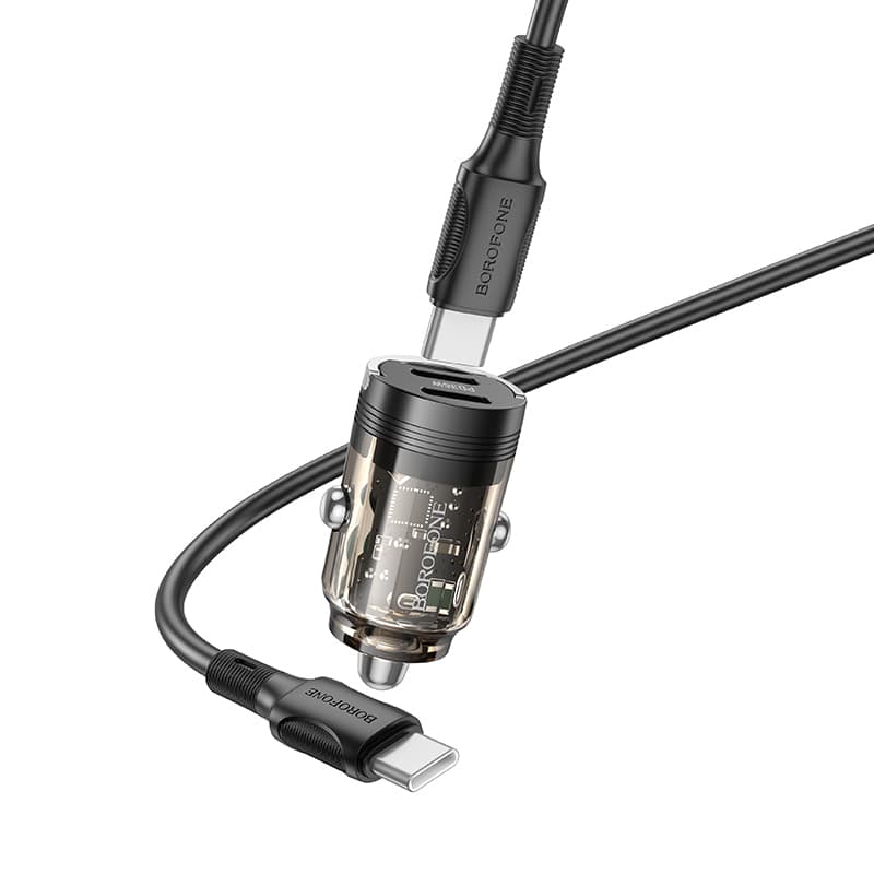 Rychlonabíječka do auta Borofone BZ29B vč. datového kabelu Lightning Dual 36W transparentní-černá - náhled 2
