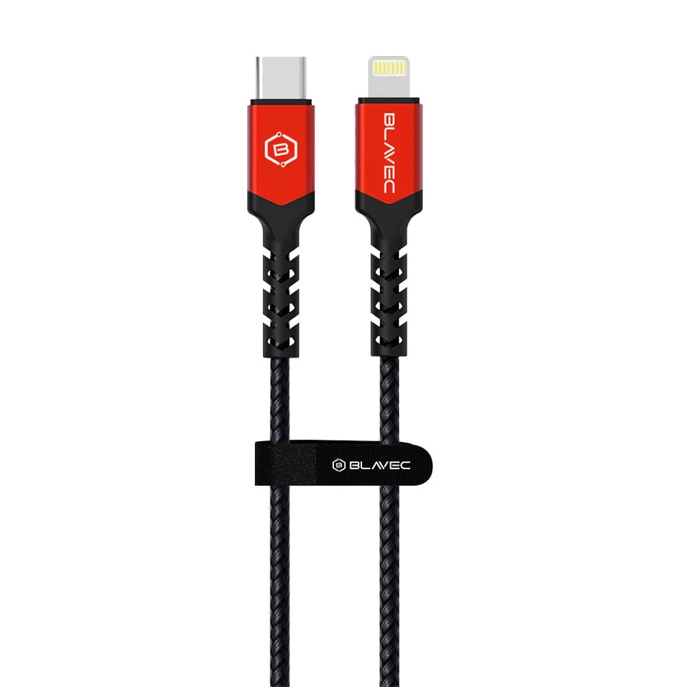 Datový kabel Blavec Raptor Braided - Type C to Lightning - PD 20W 2,4A 3m (CRA-CL24BR30) černo-červený - náhled 2