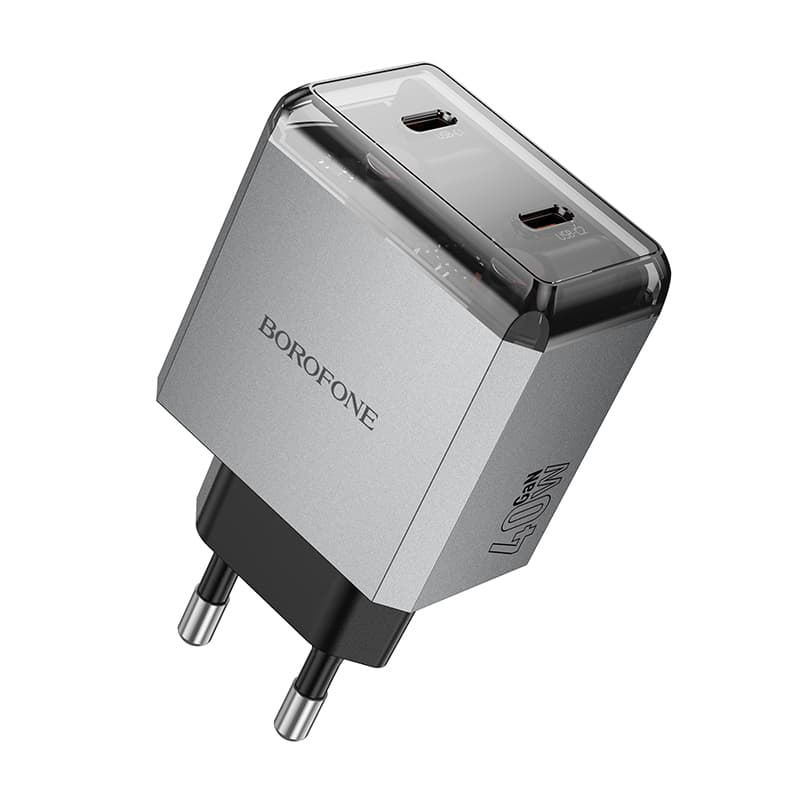 Adaptér Borofone BN21 Lena s funkcí rychlonabíjení Dual 40W šedý - náhled 2