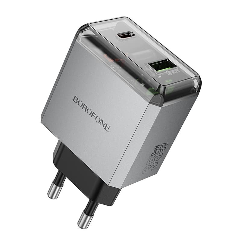 Adaptér Borofone BN20 Lena s funkcí rychlonabíjení Dual 35W šedý - náhled 2
